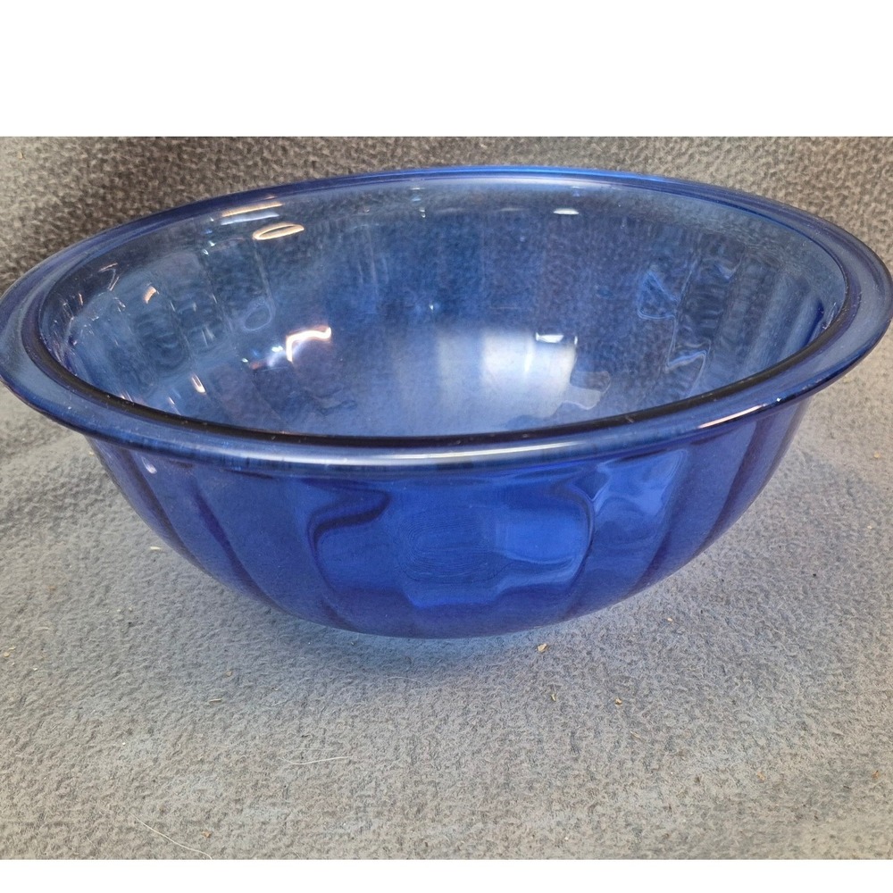 Pyrex Cobalt Blue Glass Mixing Bowl 322 1L Ribbed Fluted Made in USA Vintage‎